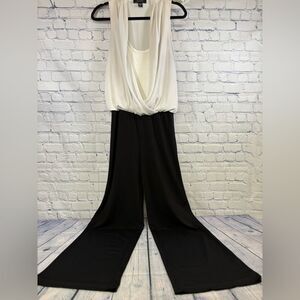 Karen Kane Off White Black Contrast Drape Front Minimalist Party Jumpsuit S
